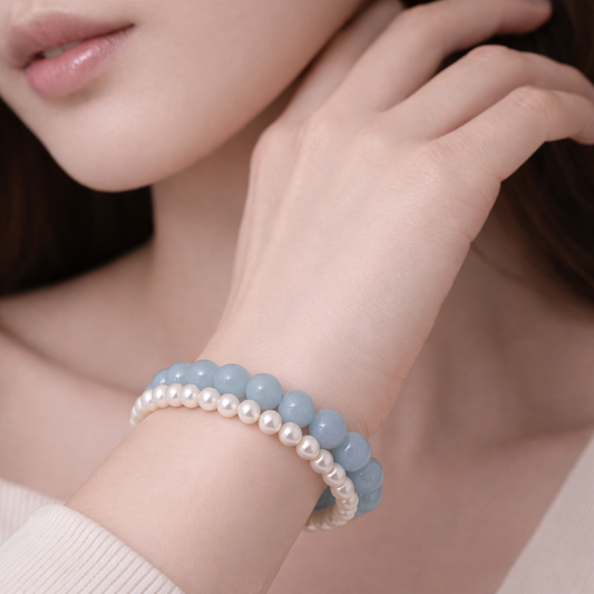Pearl Mission Serene Blue Double Chain Bracelet